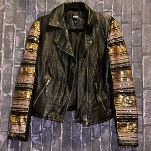 Y2K NWT XOXO MOTO Faux Leather & Sequin Asymmetric Jacket Sz S RARE COUNTRY Glam